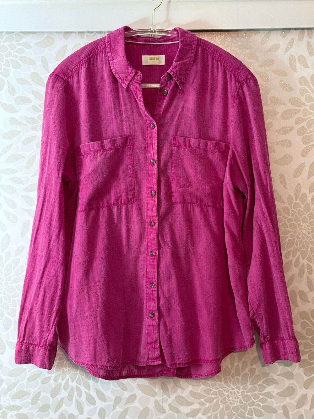 Maeve Anthropologie Women’s M Red Burnout Dot Back Slit Button Up Shirt Top